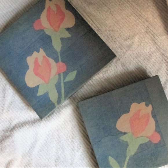 Vintage Floral Decoupage Blue Square Nesting Boxes - Picture 1 of 16